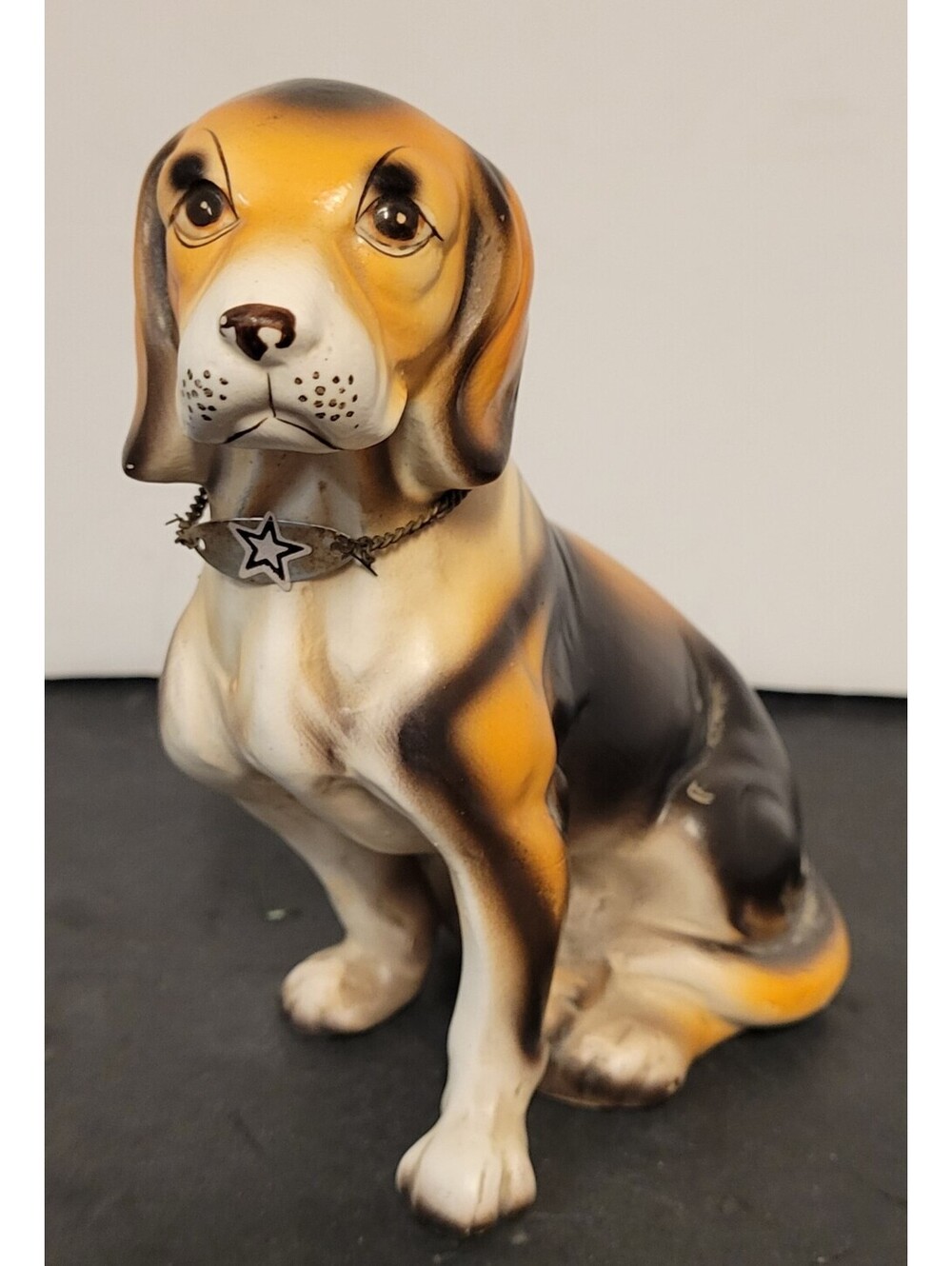 Vintage Brinn's 5.75" Ceramic Beagal Dog Figurine w/Chain Collar Made in Japan